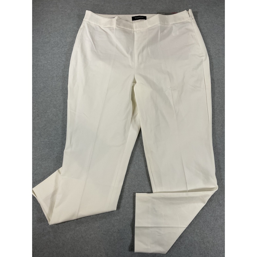 Talbots Chatham Ankle Curvy Pants White Slim Leg Side Zip 14P NEW 2753